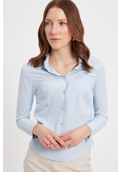 Tudors Kadın Slim Fit Dar Kesim Klasik Yaka Uzun Kollu Mavi Gömlek-42292 Mavi