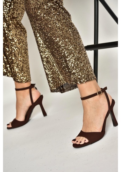 Fox Shoes Y997264604 Kahverengi Kumaş Kalın Topuklu Ayakkabı Kahverengi