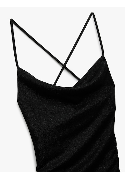 Koton Drapeli Sırt Detaylı Simli İp Askılı Bodycon Mini Abiye Elbise Siyah 5sak80004fk Siyah