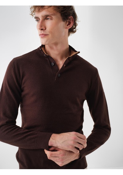 Xint Kahverengi Doğal Yün Dokulu Regular Fit Kazak 801828 Kahve