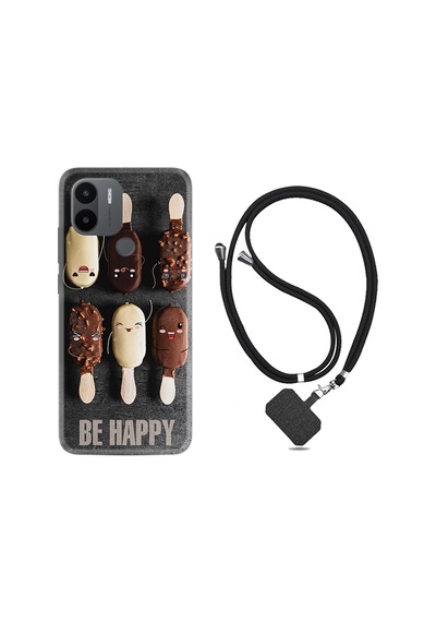 Xiaomi Redmi A1 Kılıf İpli Boyun Askılı Desenli Silikon Be Happy 1855