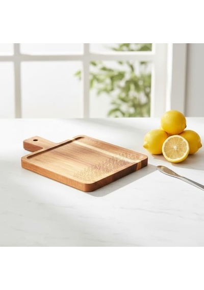 Doğal Akasya Ahşap Dikdörtgen Sunum Tahtası Ve Servis Tepsisi 23x17 Cm Kahve Yanı, Peynir Ve Kahvaltılık Sunumluk Kare Formlu Estetik Tasarım 15cm