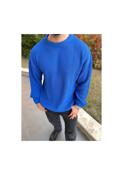 Elku Moda Kazak Oversize Çift Kat Örme Naturel Pamuk Bisiklet Yaka Bol Kesim Tüylenmeyen Salaş Örme Triko Açık Bej