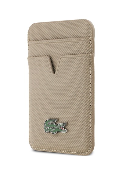 Apple Uyumlu iPhone 17 Pro Max Kılıf Lacoste Lisanslı M-safeli Pu Pike Desenli Metal Logo Kartlıklı Kapak Bej Bej