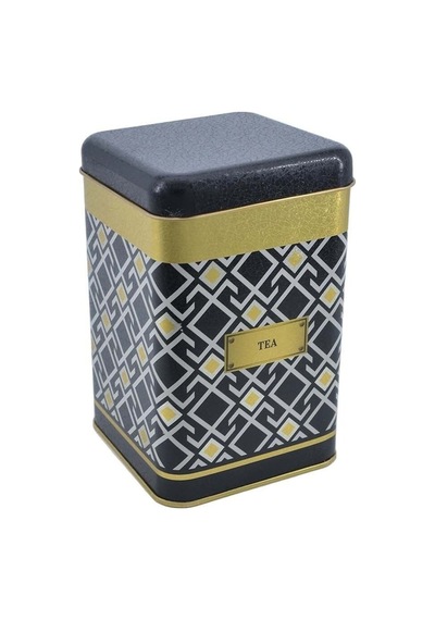 Turkish Black Tea Desenli Kare Metal Saklama Kabı 10.5 x 10.5 x 16 CM 1.7 L Çok Renkli