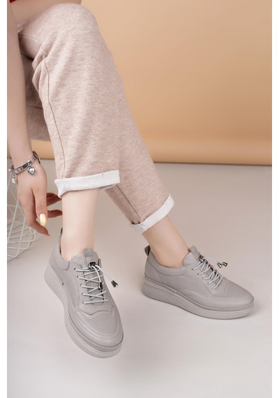 Nesilshoes Modessa 121 Taş Bağcıklı Hakiki Soft Deri Kadın Ayakkabı