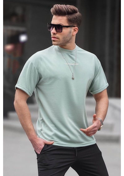 Madmext Mint Yeşili Likralı Basic Erkek Tişört 6060 Mint Yeşili