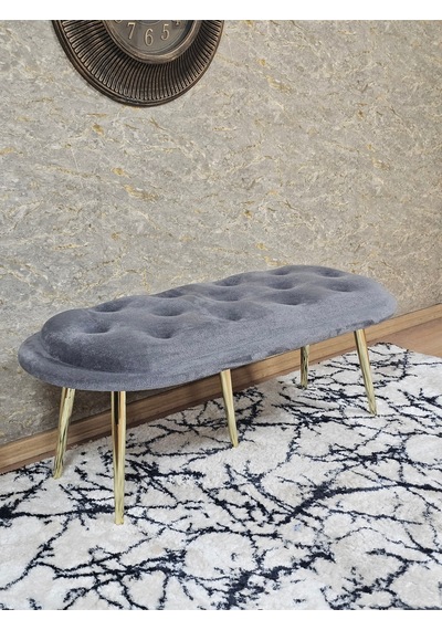Zafir Ufo Oturak Bench - Gold Kaplama Sivriltme Ayak - Oturak - Bench - Puf - Yatak Ucu Pufu Gri