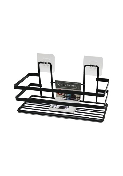 Yapışkanlı Askılı Çok Amaçlı Siyah Kare Banyo Raf 5468 Diğer