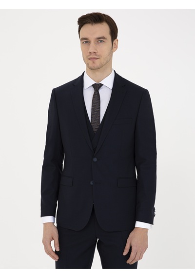 Cacharel Lacivert Slim Fit Yün Ceket