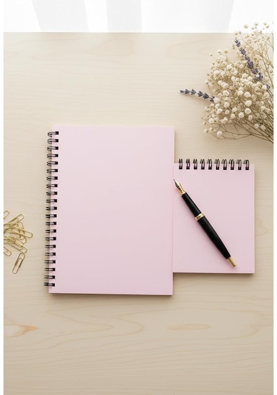 Tr Premium Pastel Renk İkili Defter Seti - Renkli Sayfalı A5 Spiralli Defter & A6 Not Defteri - 50 Yaprak Şeffaf Kapa Genel