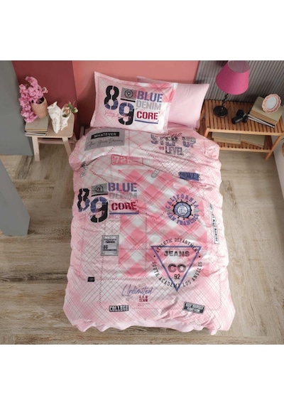 Clasy Ranforce Nevresim Takımı Tek Kişilik Denim V1 Pembe