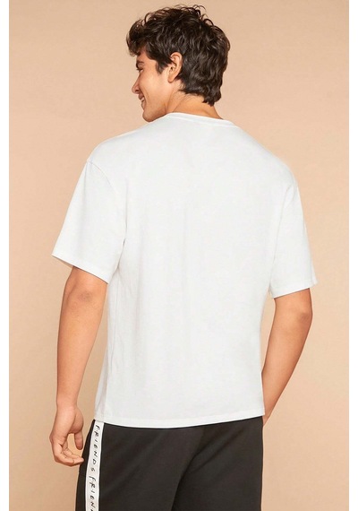 Erkek Los Angles Baskılı Oversize Tshirt Beyaz