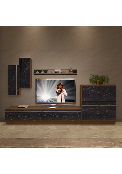 Decoraktiv Eko 6b Mdf Std Tv Ünitesi Tv Sehpası Ceviz - Siyah Mermer