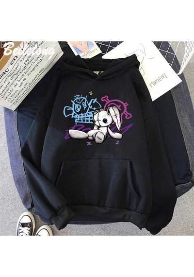Startmore Gri Arcane Jinx Hoodie Maymun Bebek Tavşan Graffiti Grunge Tarzı Kpop İ Siyah Anime Siyah