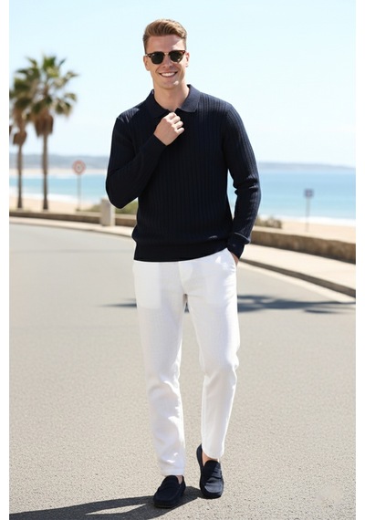 Deepsea Erkek Lacivert Slim Fit Polo Yaka Triko Kazak - Yumuşak Dokulu Esnek Ve Şık Görünüm 2605305 Lacivert Deepsea Erkek Lacivert Slim Fit Polo Yaka Triko Kazak - Yumuşak Dokulu Esnek Ve Şık Görünüm 2605305 Lacivert