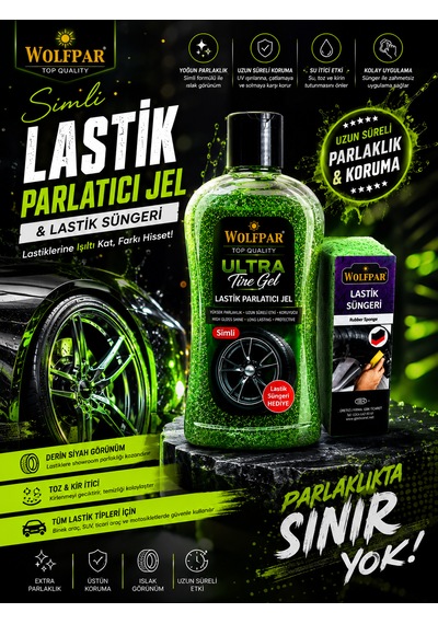 Simli Lastik Parlatıcı Jel Ve Lastik Süngeri Yeşil