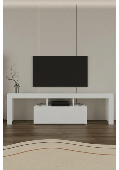 Loki 2 Kapaklı Raflı Tv Ünitesi 180 Cm Beyaz Beyaz