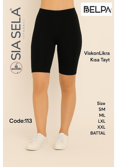 Belpa Sıla Sella Kadın Slim Fit Basic Kısa Tayt Siyah