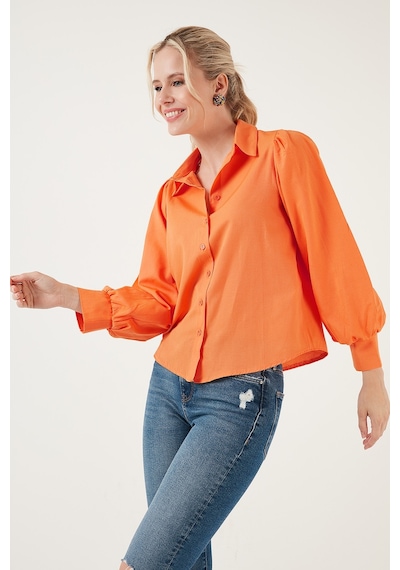 Lela Regular Fit Balon Kollu Poplin Bayan Gömlek 611Go0153 Oranj Lela Regular Fit Balon Kollu Poplin Bayan Gömlek 611Go0153 Oranj