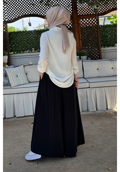 Rabia Şamlı Vera Etekli Pantolon Siyah Normal