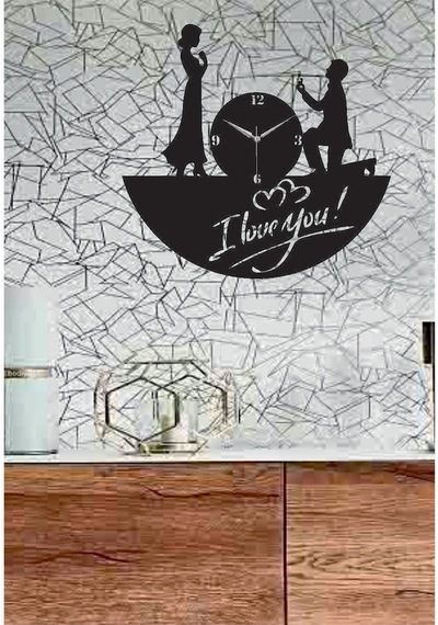 I Love You Temalı Dekoratif Ahşap Duvar Saati Ahşap