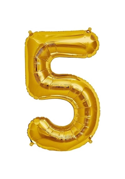 Şekilli Supershape Gold Rakam Folyo Balon 5 Numara Çok Renkli