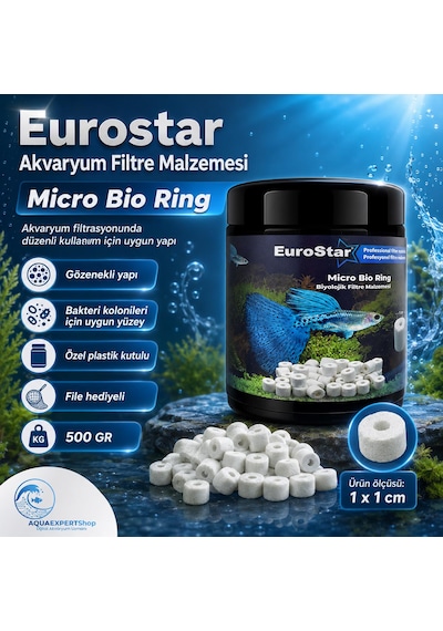 Eurostar Akvaryum Filtre Malzemesi - Micro Bio Ring - Üstün Bakteri Tutuşu - Özel Plastik Kutulu - File Hediyeli - 500 Gr