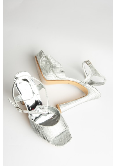 Fox Shoes U246082507 Gümüş Yılan Baskı Platform Topuklu Kadın Ayakkabı Gümüş
