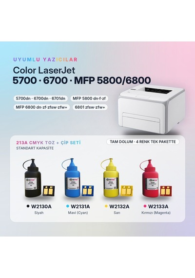 Hp 213a Toner Tozu + Çip Takım / Color Laserjet Enterprise 5700 / 6700 / Mfp 5800 / 6800 / W2130a / W2131a / W2132a / W2133a