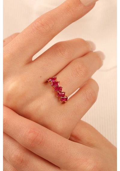 Pembe Taşlı Beştaş Altın Yüzük By001 Gold