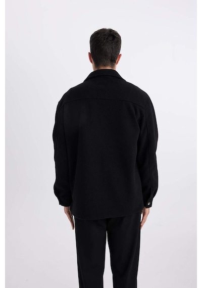 DeFacto Relax Fit Polo Yaka Yün Görünümlü Düğmeli Cepli Gömlek Ceket B7382AX24SPBK81