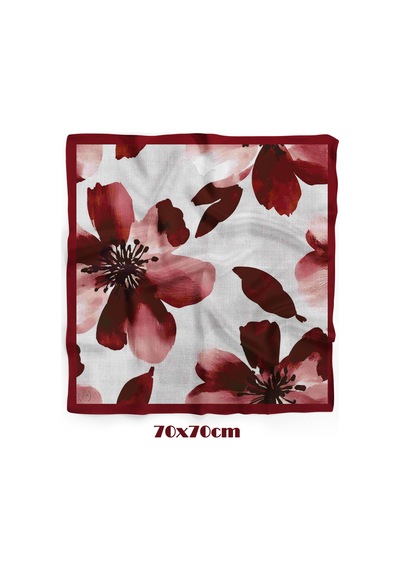 Bordo Linen Bloom Desen 70 70cm Bandana/fular Çok Renkli