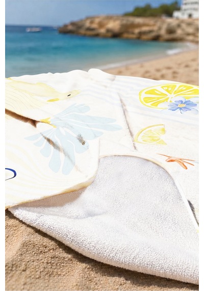 Akdeniz Tropikal Çizgili Plaj Havlusu - Marine Pastel Sarı Mavi Hızlı Kuruyan Mikrofiber Havlu Örtü Çok Renkli