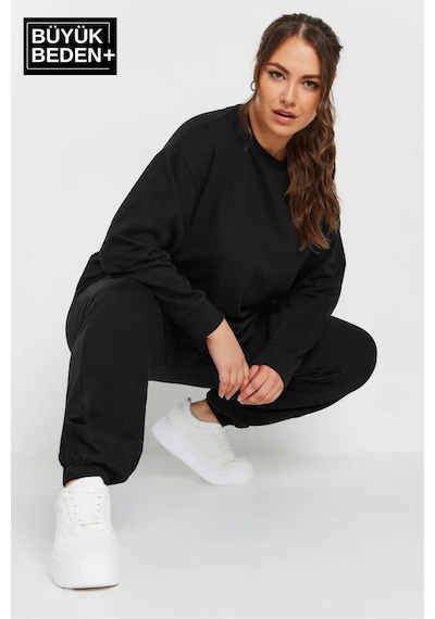 Süperlife Kadın Büyük Beden Bisiklet Yaka İnce Sweatshirt Spr24bswk56 Siyah