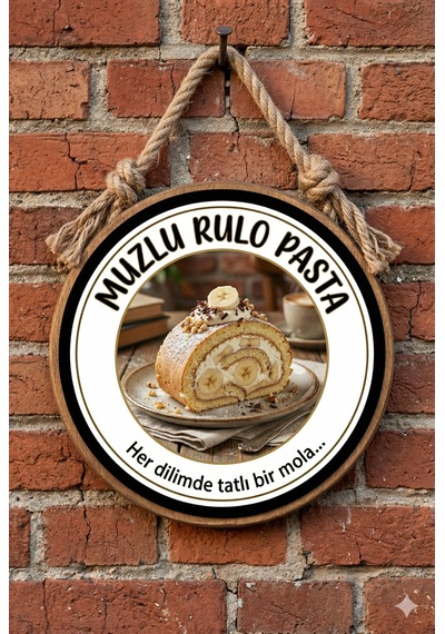 Muzlu Rulo Pasta Temalı Tatlıcılar Pastaneler Restoranlar İçin Ahşap Duvar Kapı Dekoratif Süs Tablo