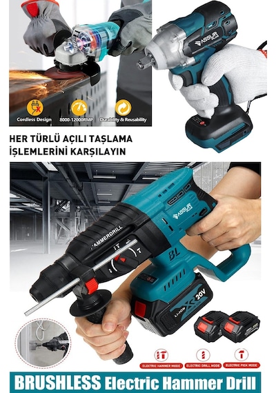 Assur ASR1021-02-05 21V Hilti Somun Sökme Taşlama 3'lü Set Mavi