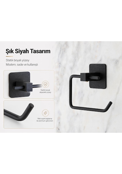 Yapışkanlı Siyah Kare Açık Tuvalet Kağıtlığı Wc Kağıtlık Tuvalet Kağıdı Askısı Genel