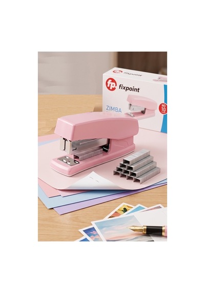Açık Pembe Zımba Makinesi No:10 1 Adet Fixpoint P-4499 Pastel Renkler Küçük Zımba Makinası Ve Teli 15 20 Sayfa Ofis Büro
