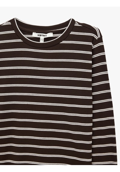 Koton Slim Fit Bisiklet Yaka Uzun Kollu Çizgili Tişört Kahverengi Çizgili 7wak80017pk Koton Slim Fit Bisiklet Yaka Uzun Kollu Çizgili Tişört Kahverengi Çizgili 7wak80017pk