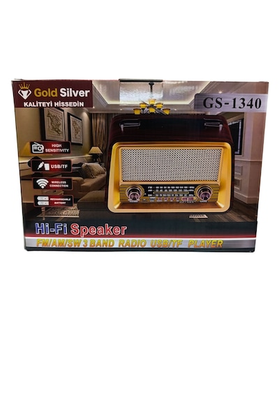 Gold Silver Gs-1340 Nostaljik Ahşap Radyo Şarjlı Bluetooth Hoparlör 3 Bant Fm Am Sw Usb Tf Kırmızı Ceviz