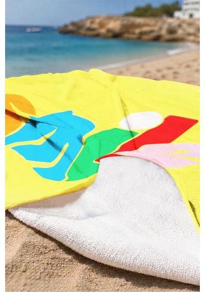 Renkli Smile Yazı Tipografik Plaj Havlusu - Modern Sarı Pop Art Hızlı Kuruyan Mikrofiber Havlu Örtü Serin İncisi