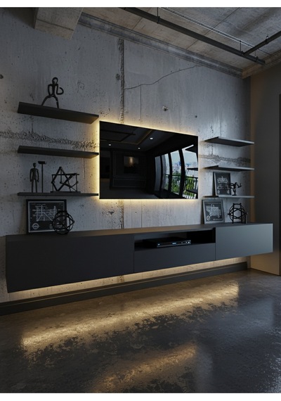 Resital Duvara Monte Ledli 270 Cm Tv Ünitesi Duvar Raflı - Ll6033 Antrasit
