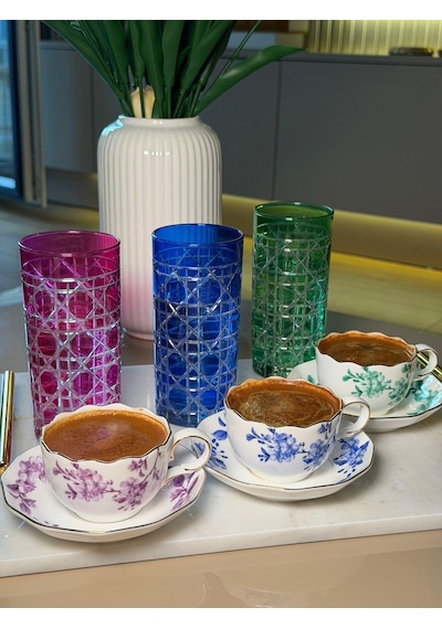 6 Kişilik Porselen Leaf Elegance Kahve Fincan Takımı-5412 Çok Renkli