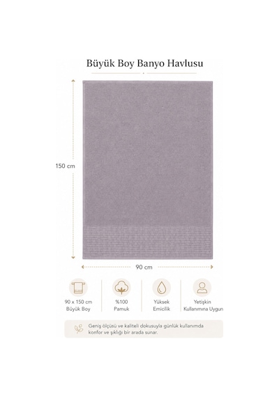 Banyo Havlusu %100 Pamuk 90x150 Cm Linea Collection 650 Gr Mor