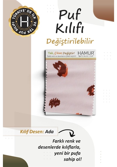 Yıkanabilir Puf Tabure Kılıfı Tak-Çıkar-Değiştir-Yenile Orta Sehpa Kılıfı Bb Ada