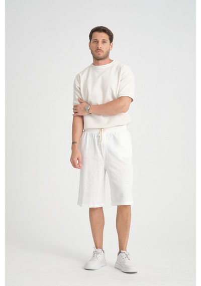 Redline Erkek Baggy Fit Rahat Kesim %100 Pamuk Yumuşak Dokulu Şort Kapri Beyaz