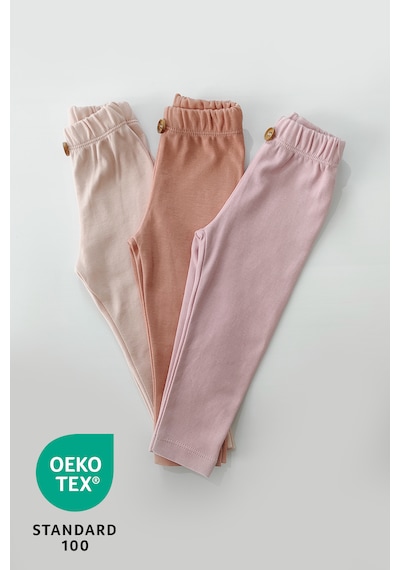 Luppinos Candy 3'lü Pamuk Bebek Tayt Pantolon Set Krem - Pembe