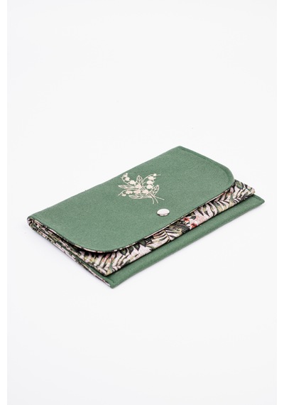 Fabric Craft Bag Kadın Kumaş Cüzdan Nakışlı Yeşil - Gri