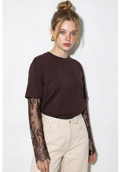 Shade Kadın Bisiklet Yaka Dantel Kollu Oversize Pamuklu T-shirt 1049 60286075 - Acı Kahve Acı Kahverengi Shade Kadın Bisiklet Yaka Dantel Kollu Oversize Pamuklu T-shirt 1049 60286075 - Acı Kahve Acı Kahverengi